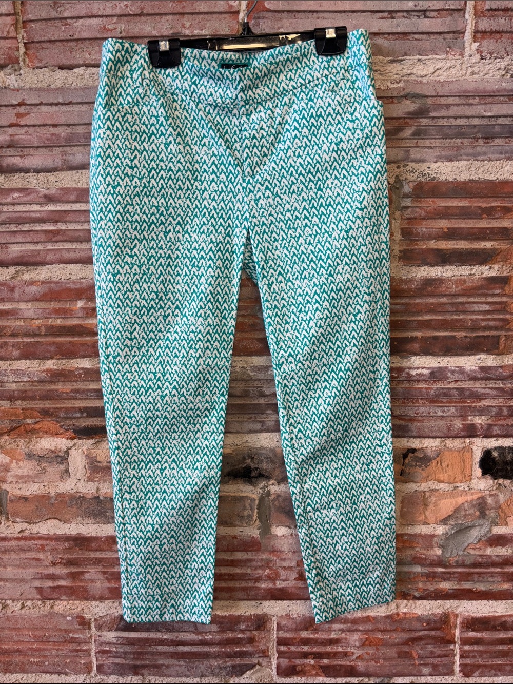 Lord & Taylor Teal and White Patterned Skinny Ankle Pants